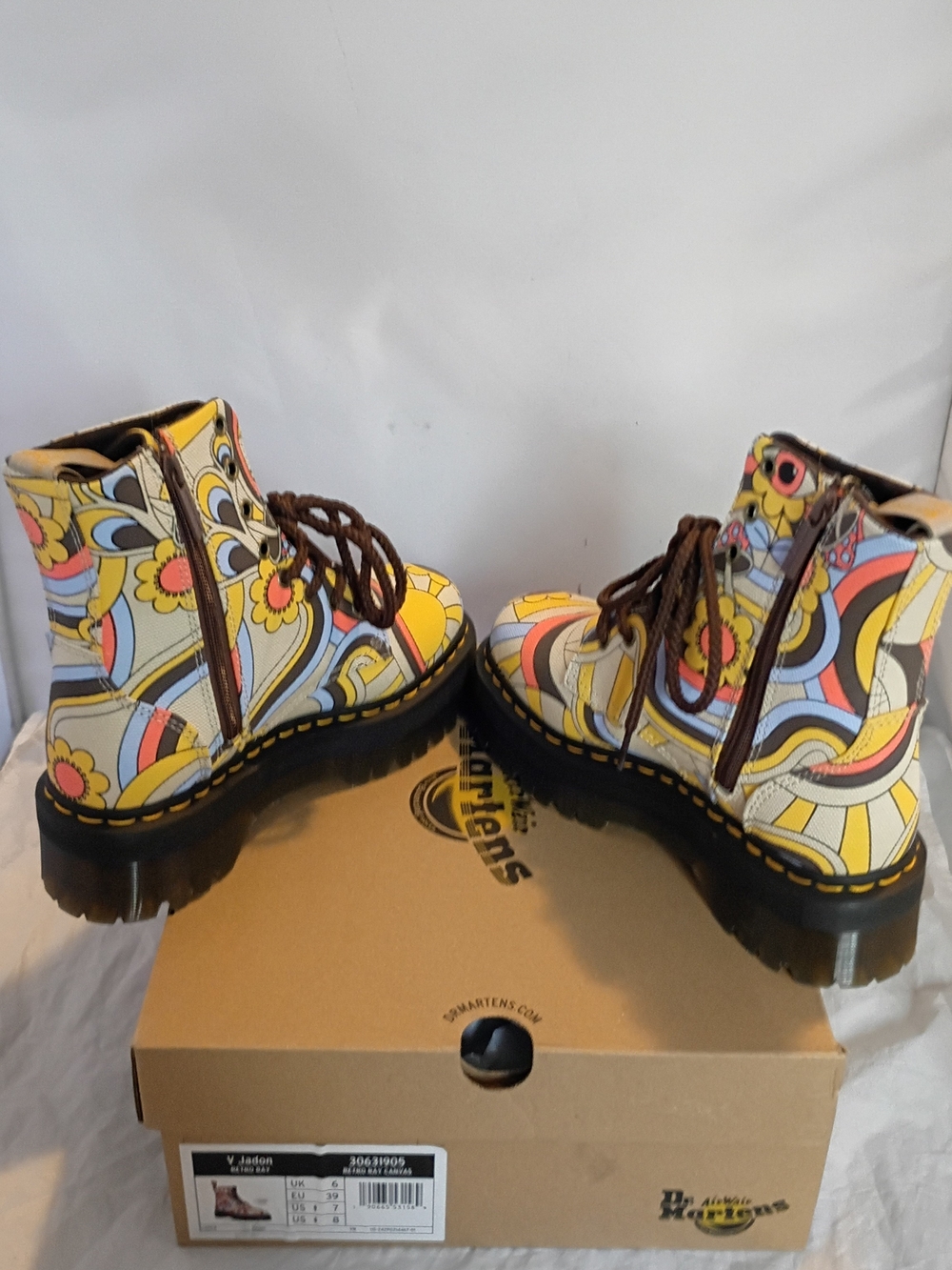 DR. MARTENS Mushroom Hippie JADON RETRO RAY CANVAS PLATFORM 8 EYE SIDE ZIP NEW - Picture 6 of 12